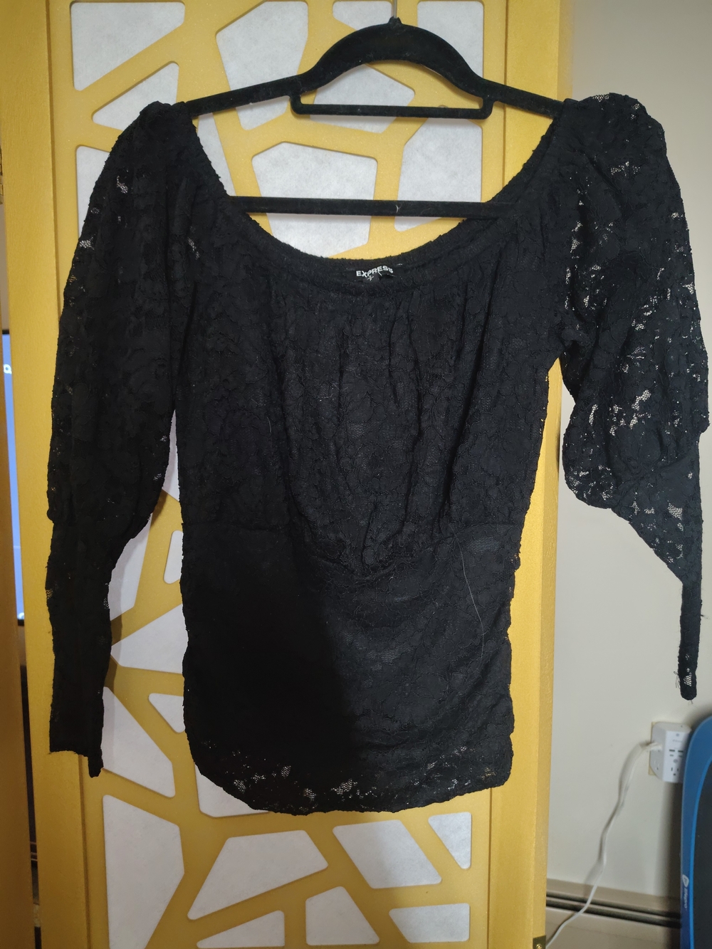 Express Black Lace Long-Sleeve Scoop-Neck Blouse